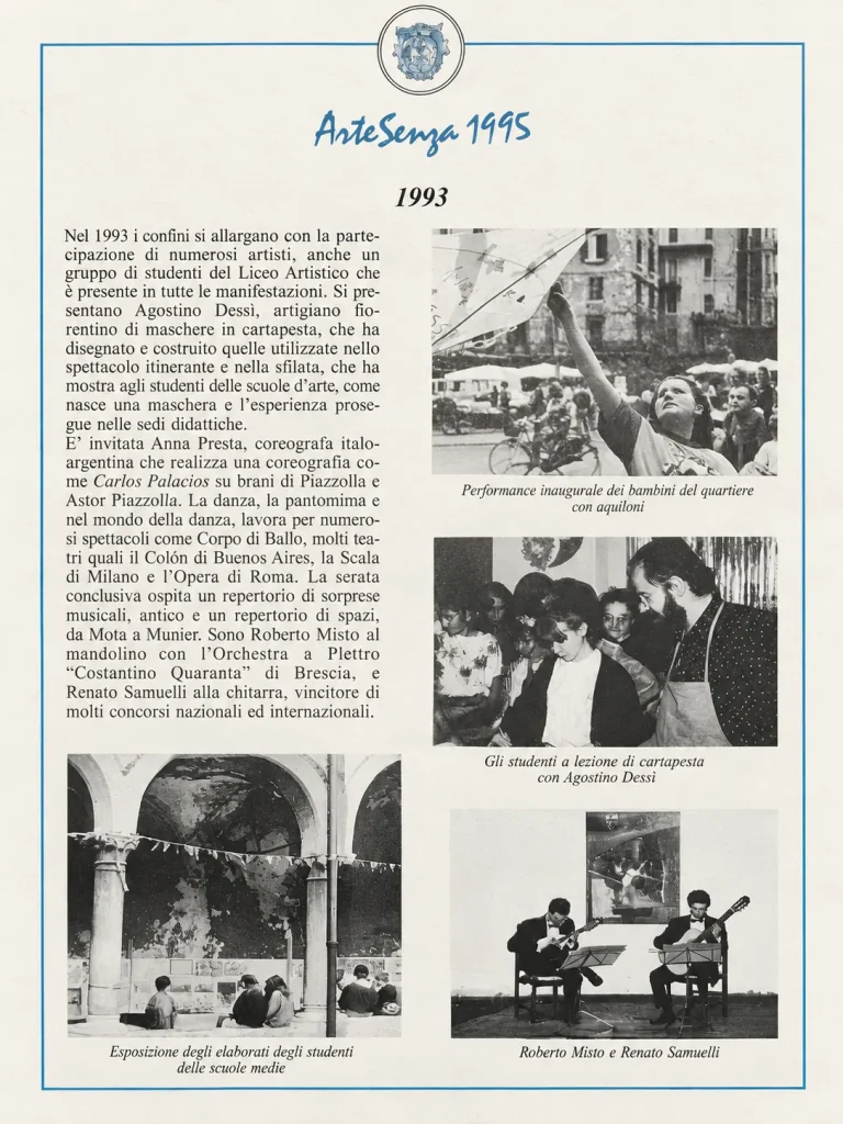 ArteSenza 1995 programme, page on the 1993 edition with Agostino Dessì