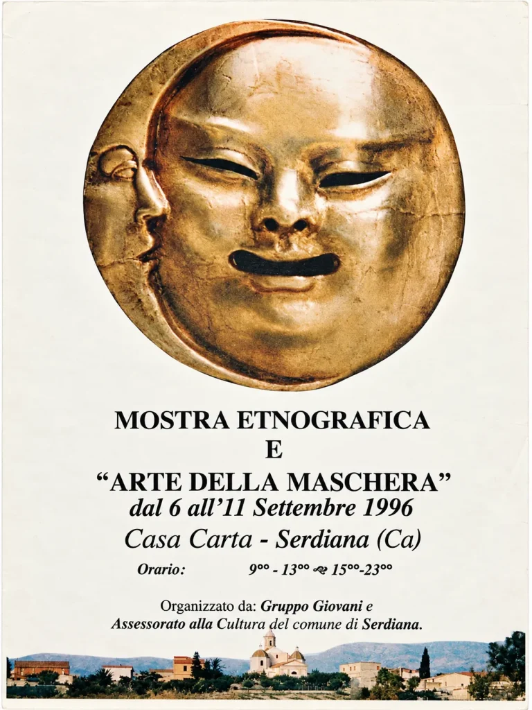 Poster of the exhibition Arte della Maschera, Casa Carta, Serdiana, September 1996