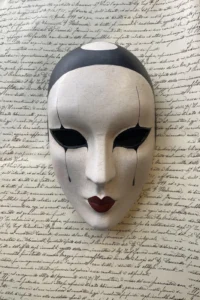 White pierrot mask alice masks florence White Pierrot mask, handmade papier-mâché by Alice Masks, Florence